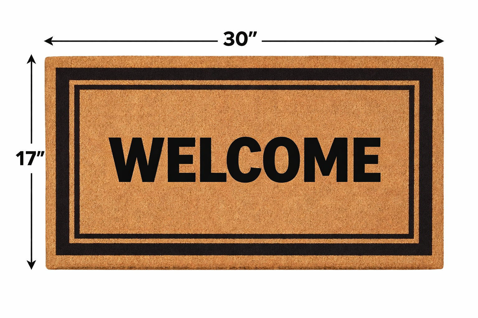 Welcome Coir Door Mat – Double Border Design – 17" x 30" Natural Coconut Fiber