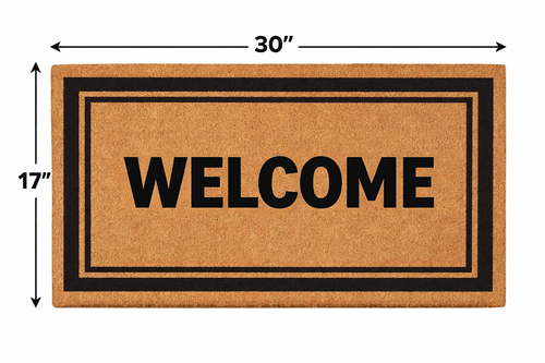 Welcome Coir Door Mat – Double Border Design – 17" x 30" Natural Coconut Fiber