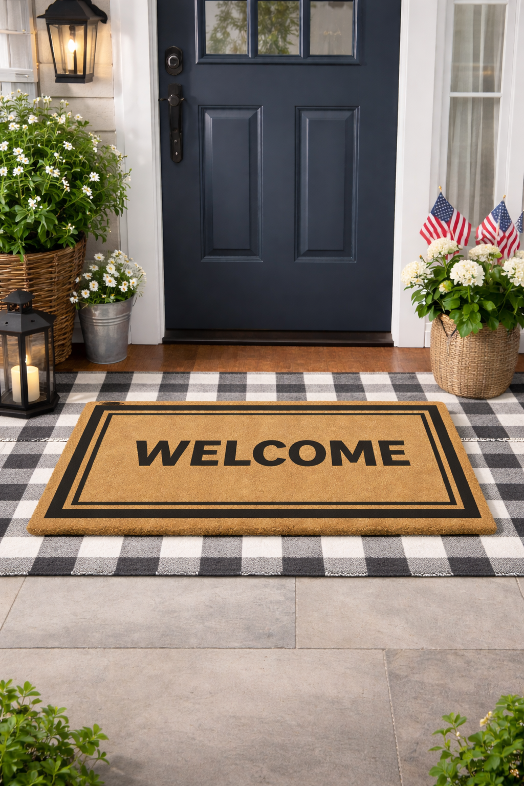 Welcome Coir Door Mat – Double Border Design – 17" x 30" Natural Coconut Fiber