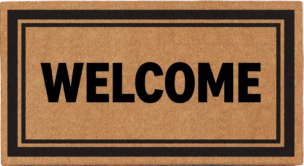 Welcome Coir Door Mat – Double Border Design – 17" x 30" Natural Coconut Fiber