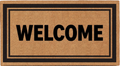 Welcome Coir Door Mat – Double Border Design – 17" x 30" Natural Coconut Fiber