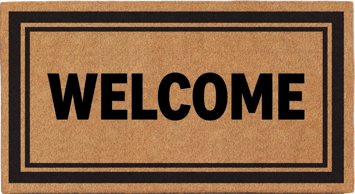 Welcome Coir Door Mat – Double Border Design – 17" x 30" Natural Coconut Fiber
